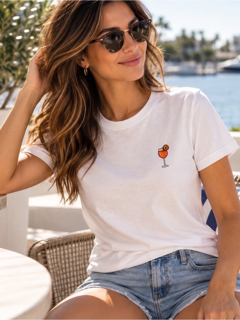 Sunday Best White Cocktail Embroidered Tee M